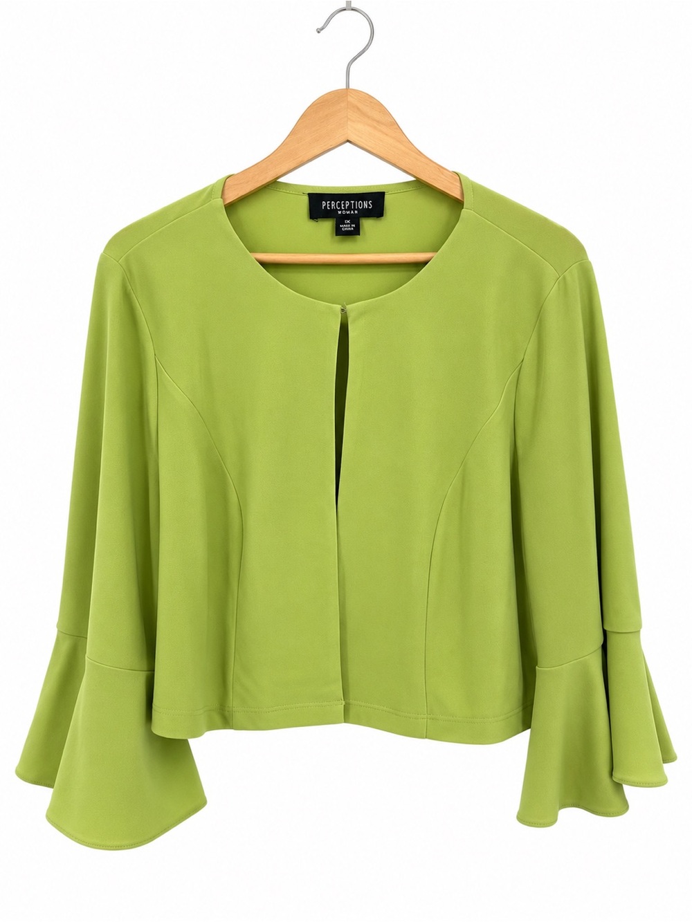 Perceptions Bright Green Bell Sleeve Open Front Lightweight Cardigan Blouse 1X